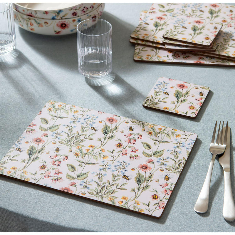 Sainsbury's bee floral corkback coasters set of 4 (British brand)