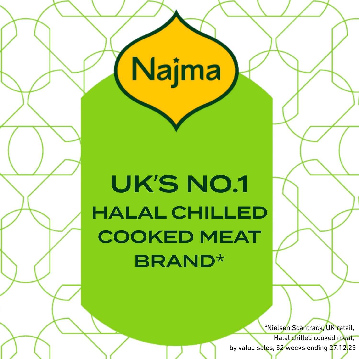 Najma Mini Chicken Sausages Smoked 400g, imported from the UK