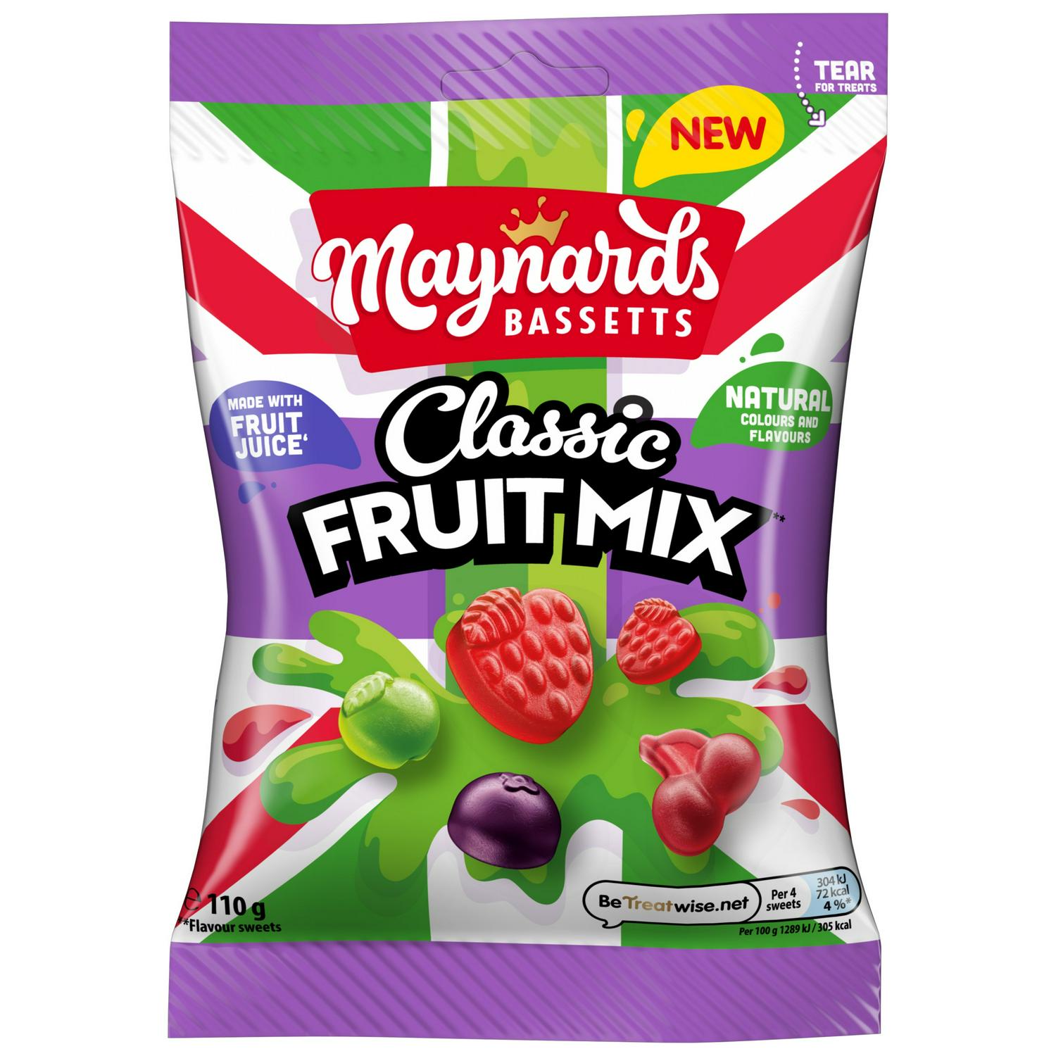 Maynards Bassetts Fruit Gums Classic Mix 110g, imported from the UK