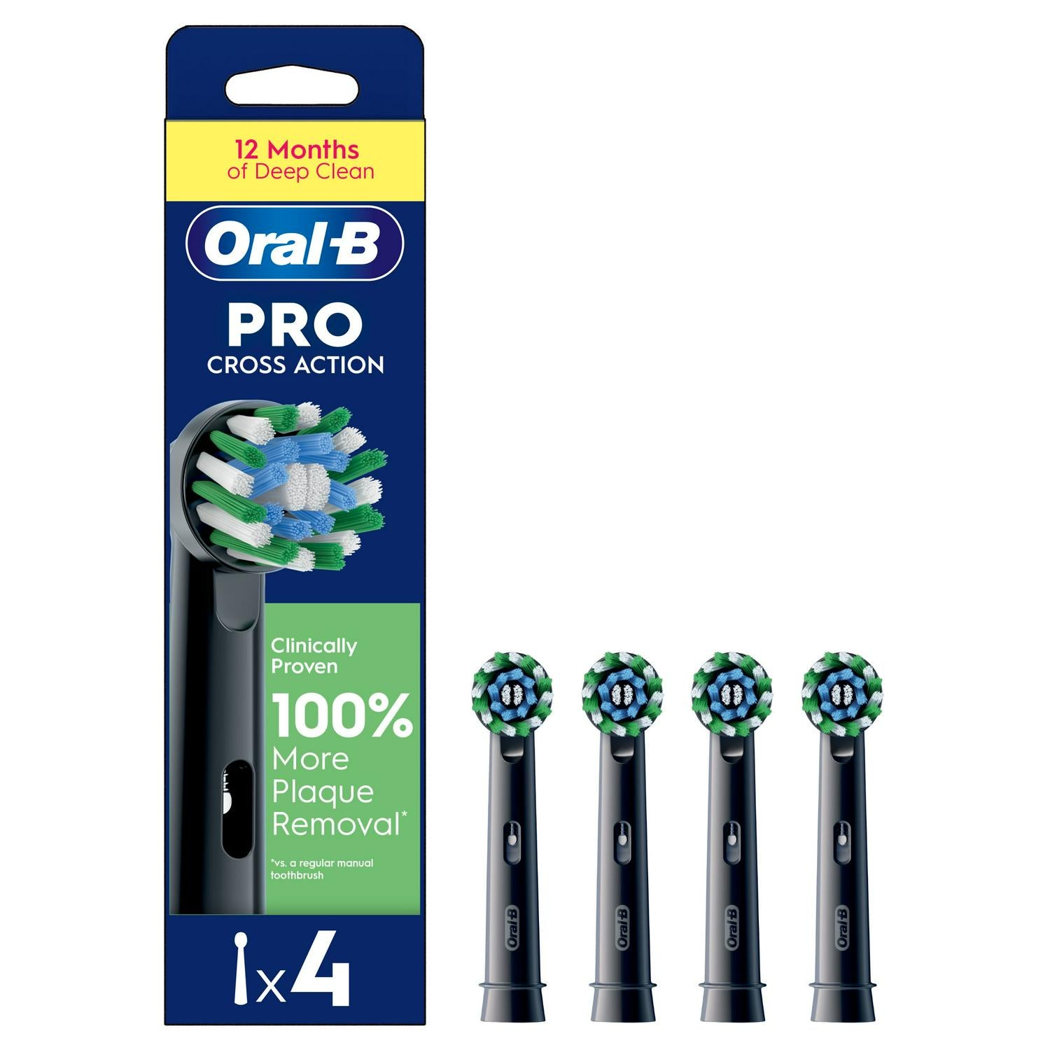 Oral-B CrossAction Black Toothbrush Heads 4 pack, imported from the UK