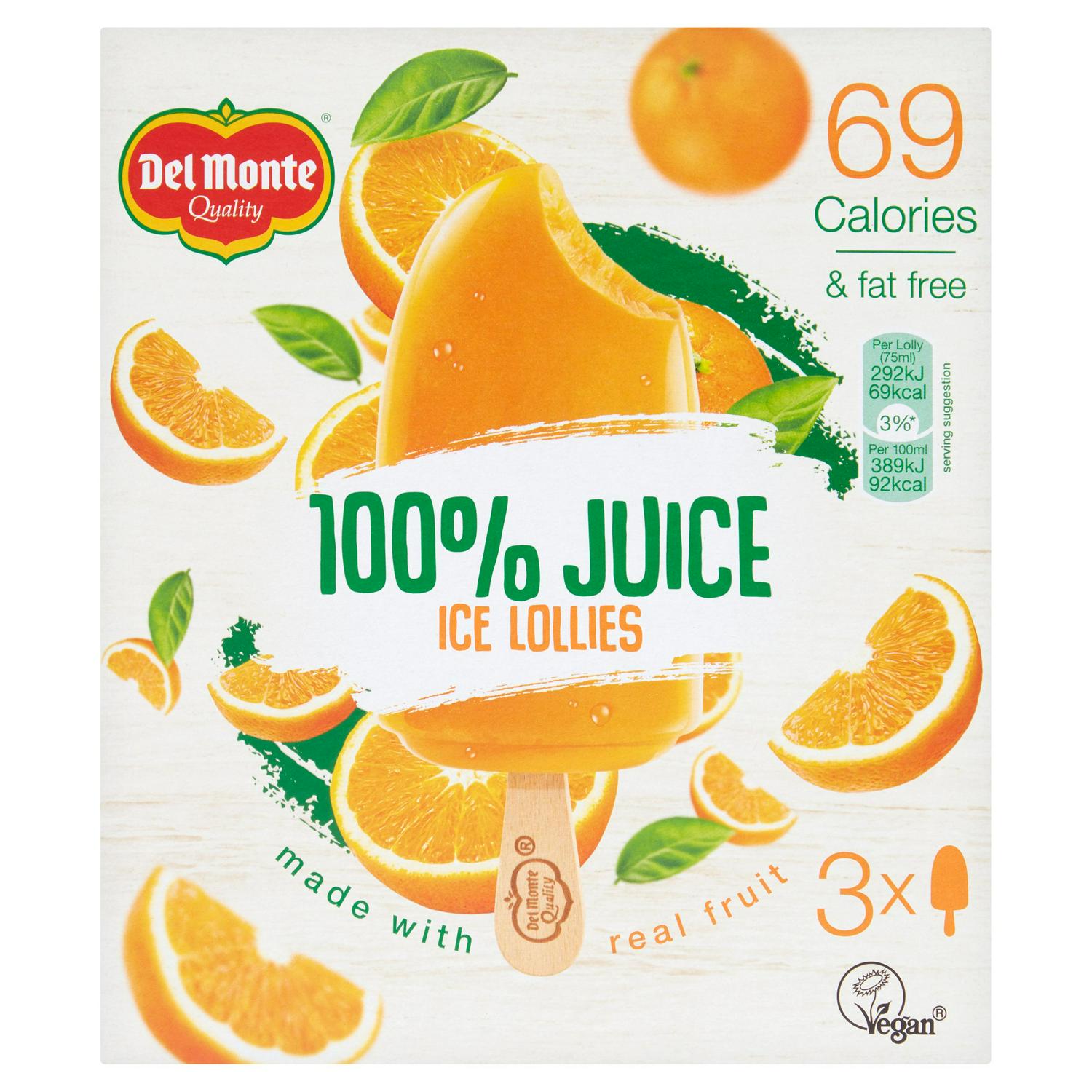 Del Monte 100% Orange Lollies 3x75ml - British product