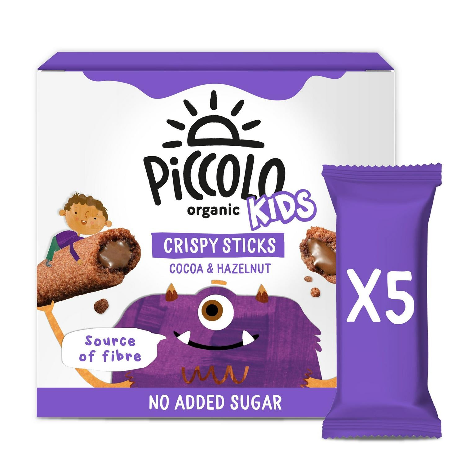 Piccolo organic cocoa hazelnut kids crispy sticks 5x25g, imported from the UK