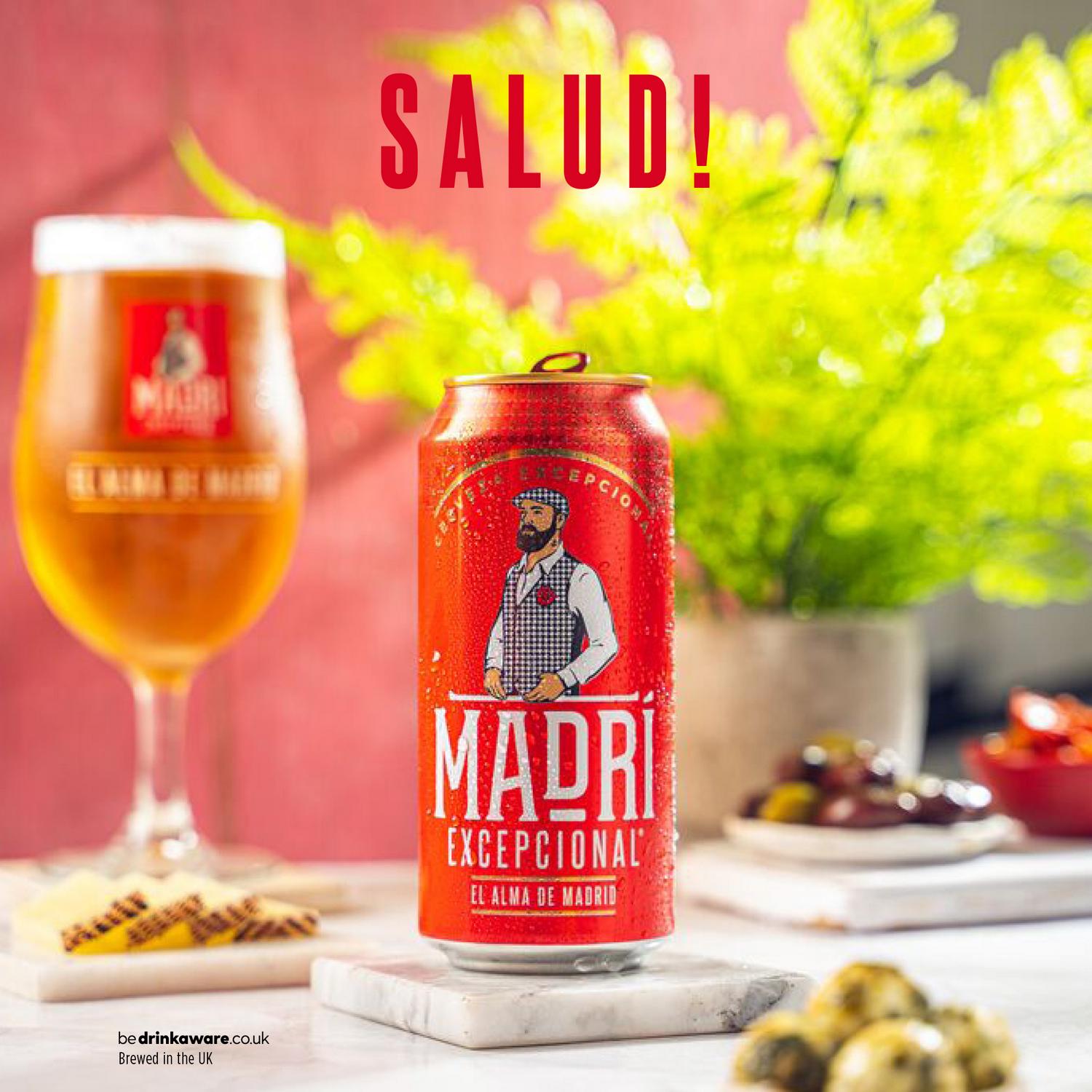 Madri Excepcional lager pack 15 x 440ml, imported from the UK