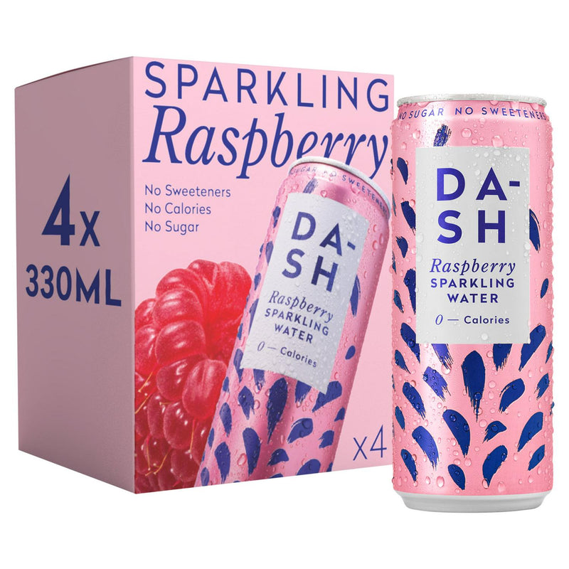 Dash Raspberry Sparkling Water 4 x 330ml - British product