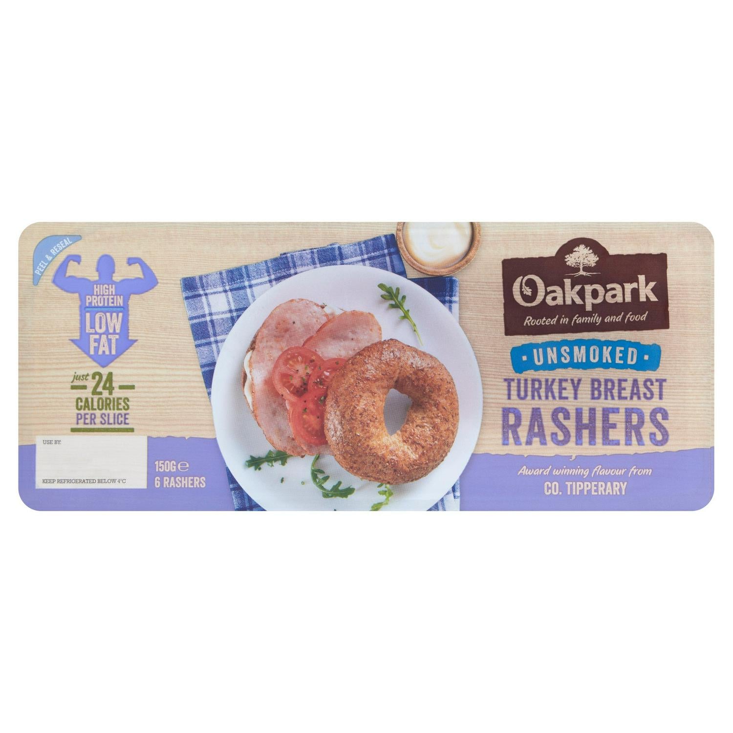 Oakpark Unsmoked Turkey Breast Rashers 150g, imported from the UK