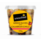 Unearthed green olives with chilli and herb dressing 330g (British brand)