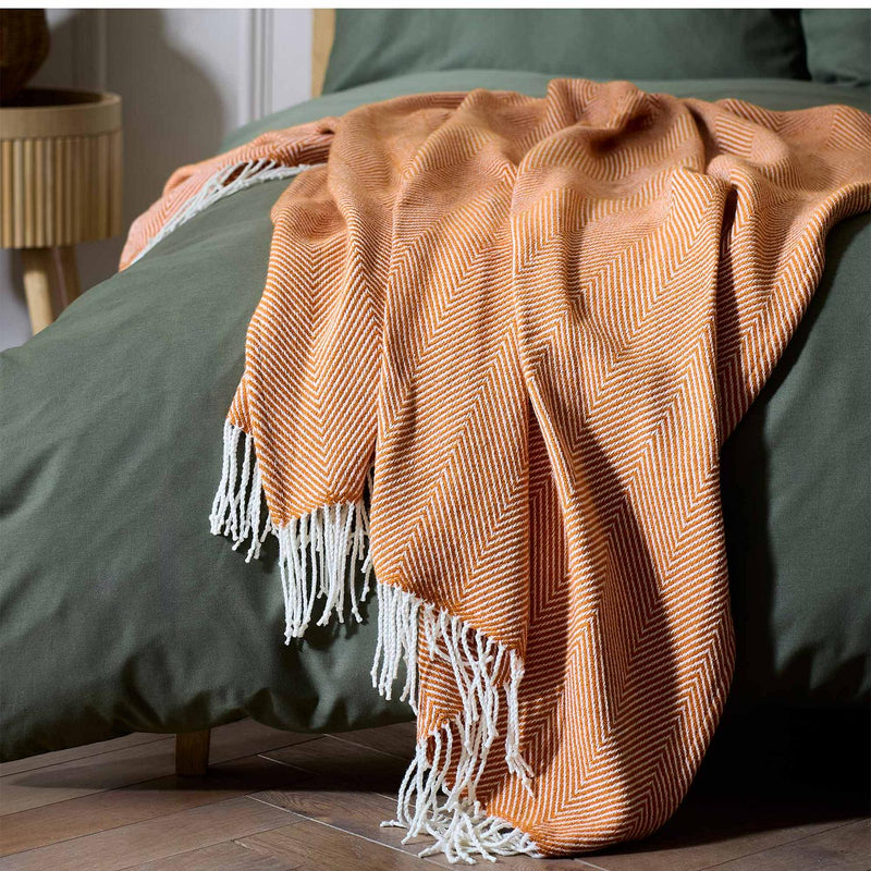 Habitat Burnt Orange Herringbone Throw 125x150cm, UK version