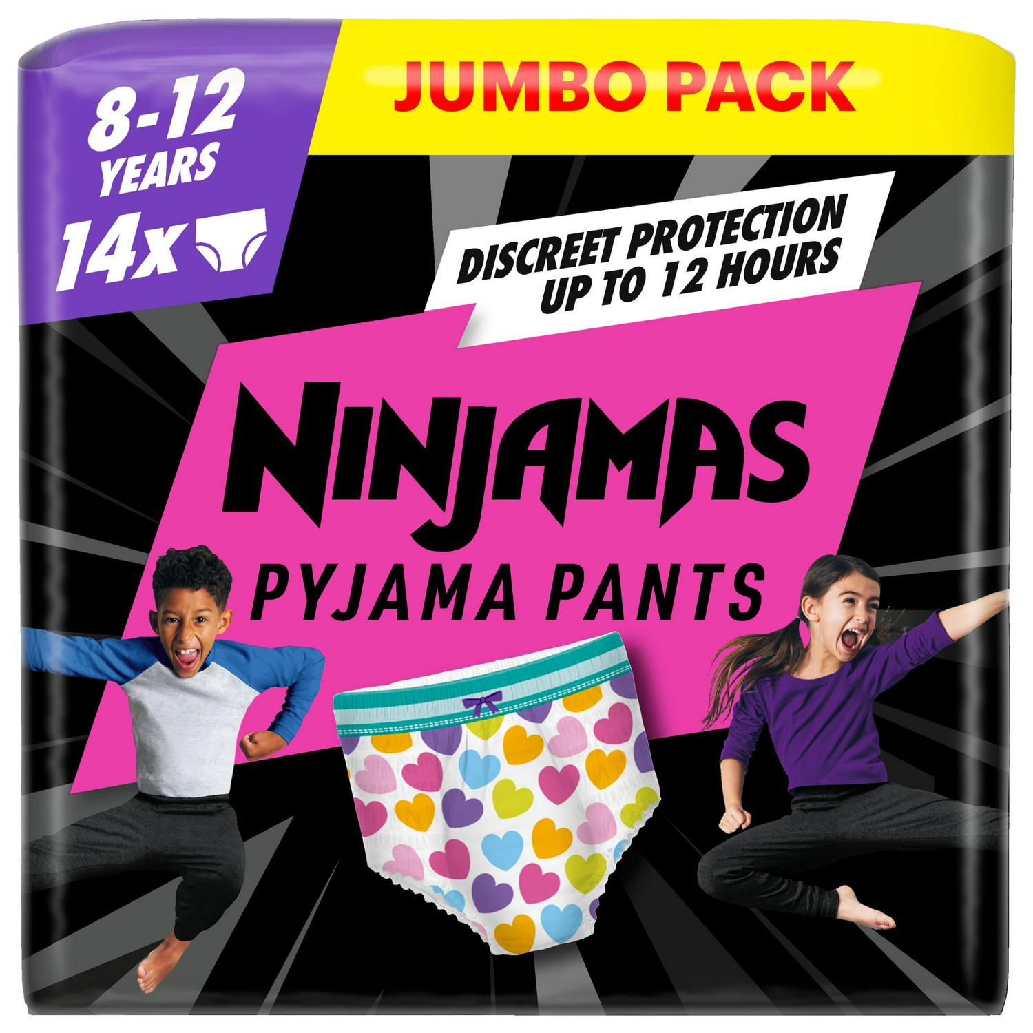 Pampers Ninjamas Pyjama Pants Hearts 8-12 years x14, imported from the UK