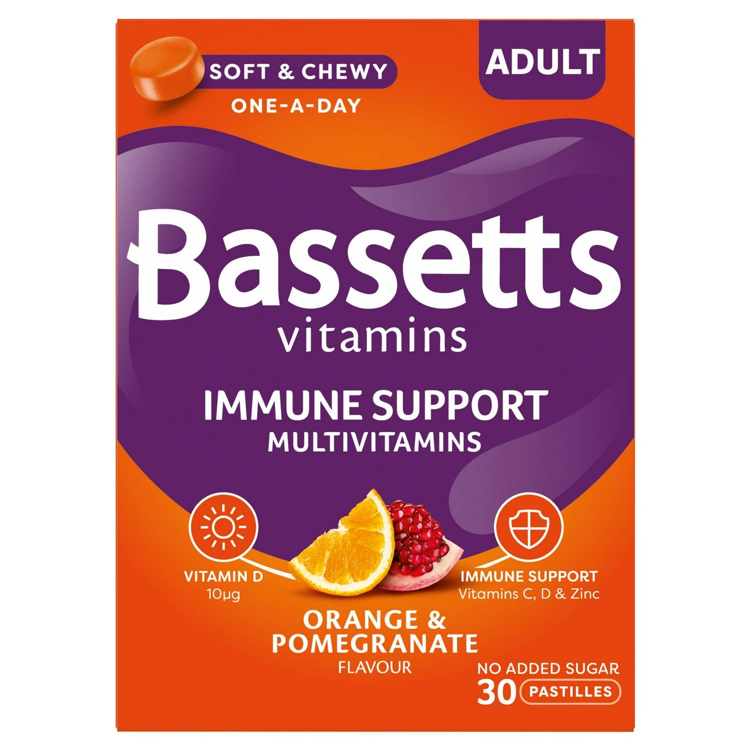 Bassetts Immune Support multivitamin pastilles Orange Pomegranate 30 count - British product