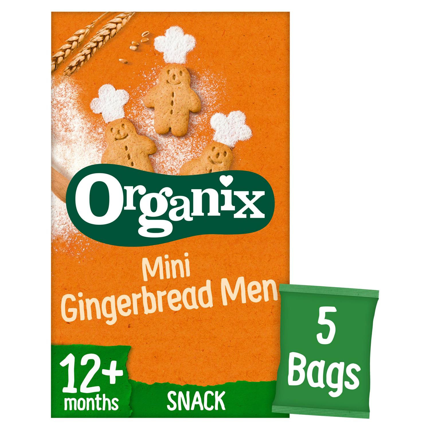 Organix Mini Gingerbread Men Biscuits 5x20g, imported from the UK
