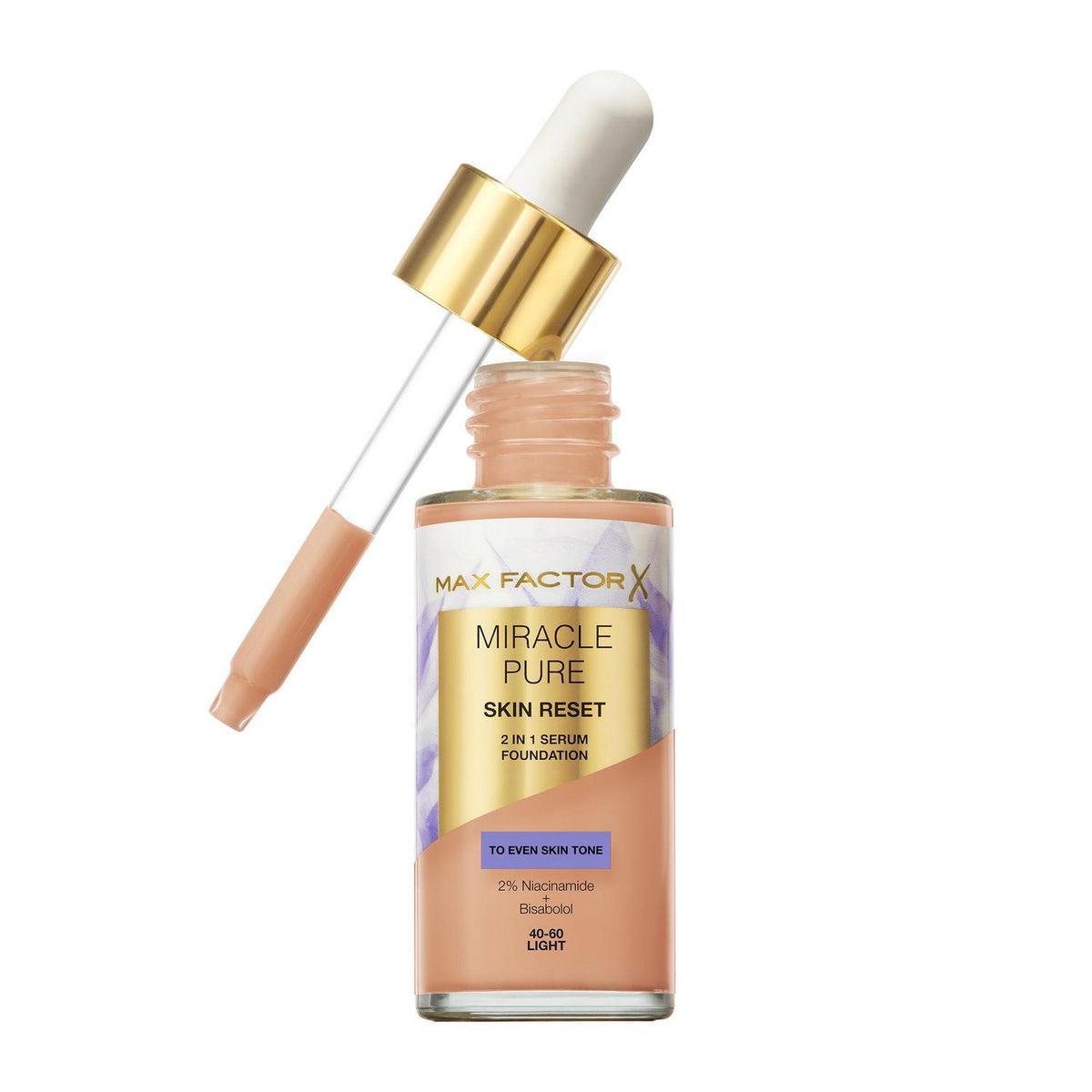 Max Factor Miracle Pure 2in1 Skin Reset Serum Foundation 40-60 Light 30ml