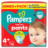 Pampers Baby Dry Nappy Pants Nappies Size 4+, 9kg-15kg x66