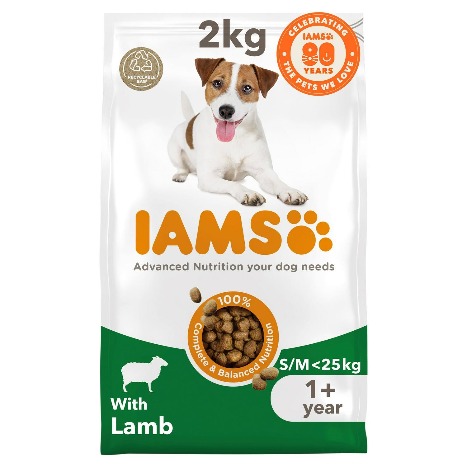IAMS dry dog food for small and medium breeds with lamb 2kg, UK version