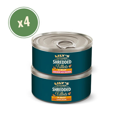 Shredded Fillets in Jelly Multipack for Cats with Chicken and Salmon Flavours, 4 x 70g