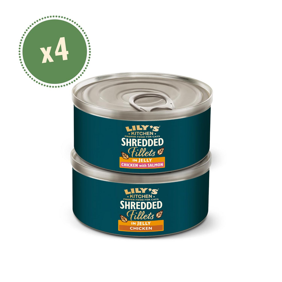 Lily's Kitchen shredded fillets in jelly multipack for cats with chicken and salmon flavours, 4 x 70g, UK version