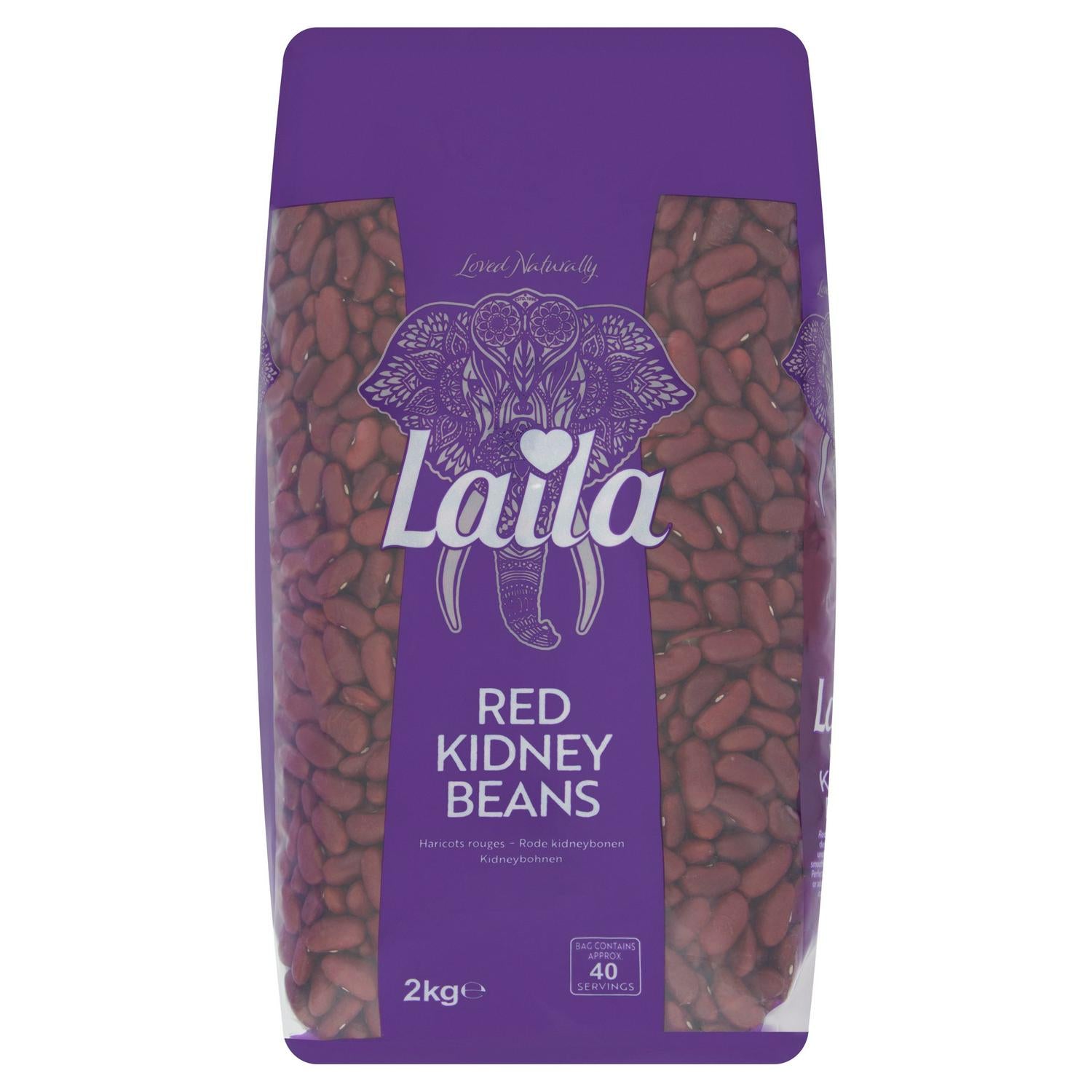 Laila Premium Red Kidney Beans Dry Whole 2kg, UK version