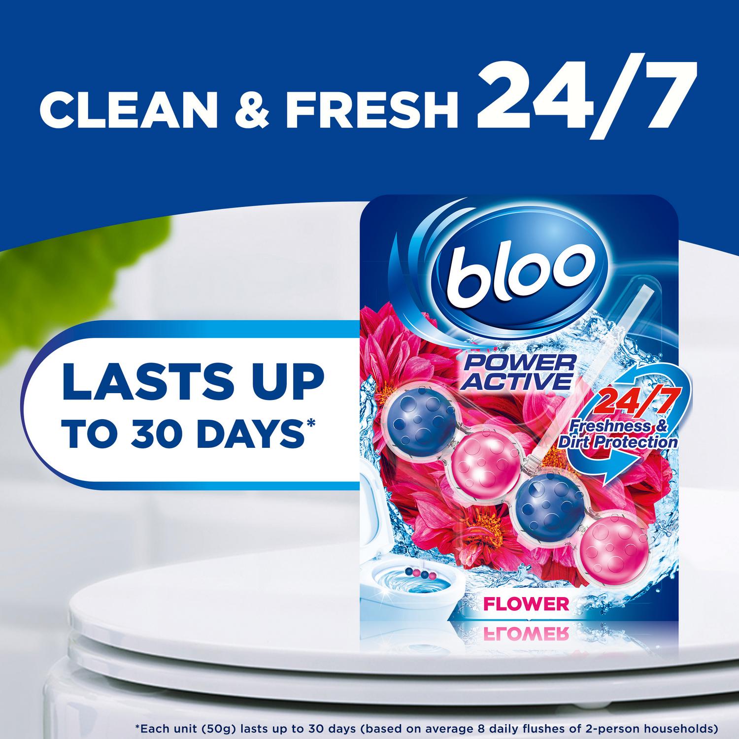 Bloo Power Active toilet rim block flower scent 3x50g - British product