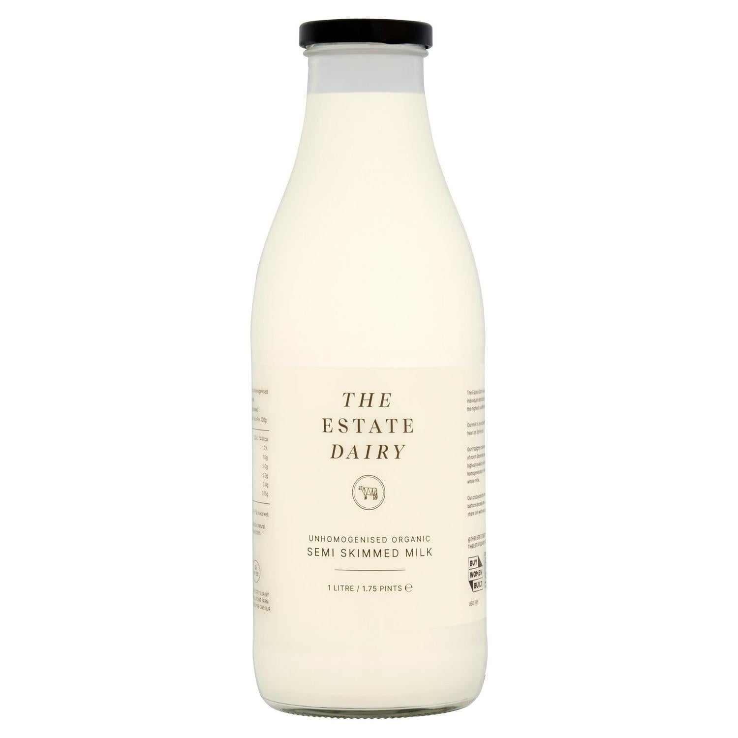 The Estate Dairy Unhomogenised Organic Semi Skimmed Milk 1L (British brand)