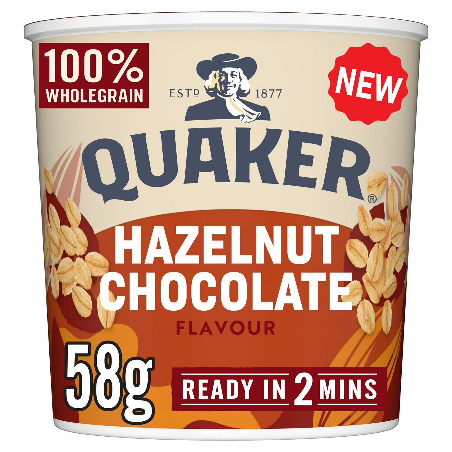 Quaker Hazelnut Chocolate Porridge Pot 58g (British brand)