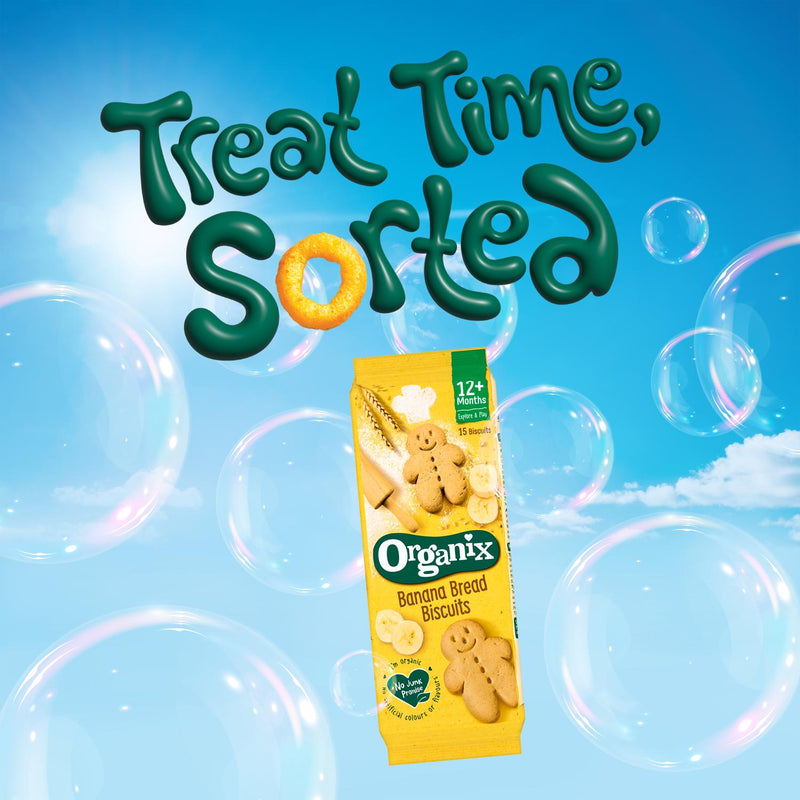 Organix Banana Bread Biscuits 135g, imported from the UK