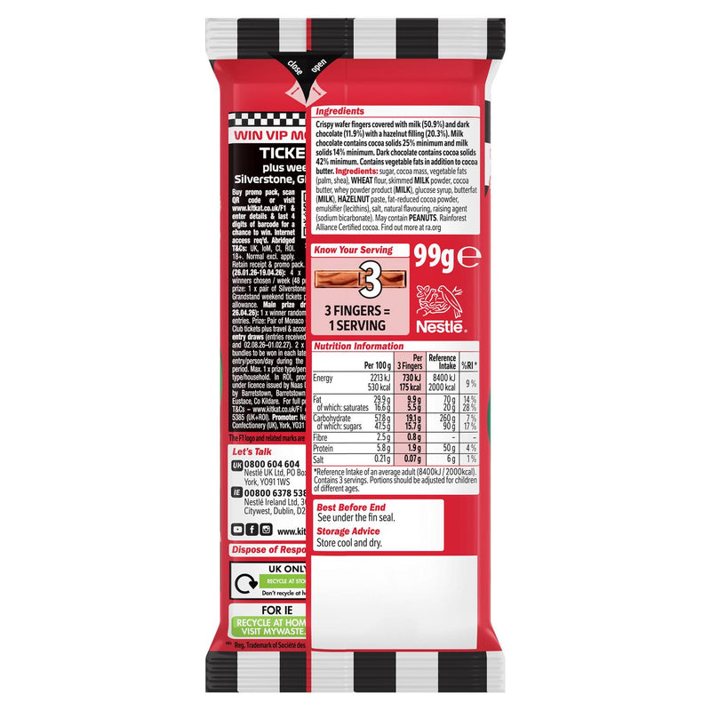 KitKat Hazelnut Sharing Bar 99g with chocolate and wafer texture, UK version