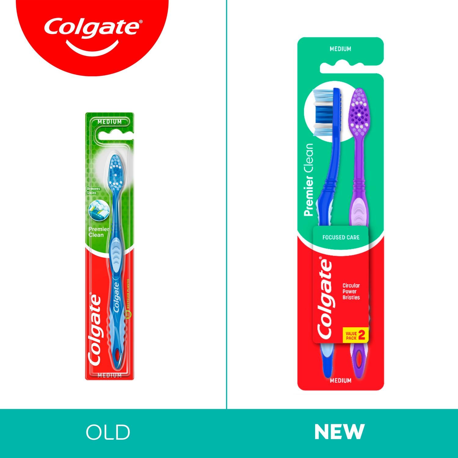 Colgate Premier Clean Medium Toothbrush Pack x2 - British product