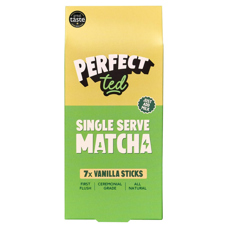 Perfect Ted Vanilla Bean Matcha Sticks 7x5g, imported from the UK
