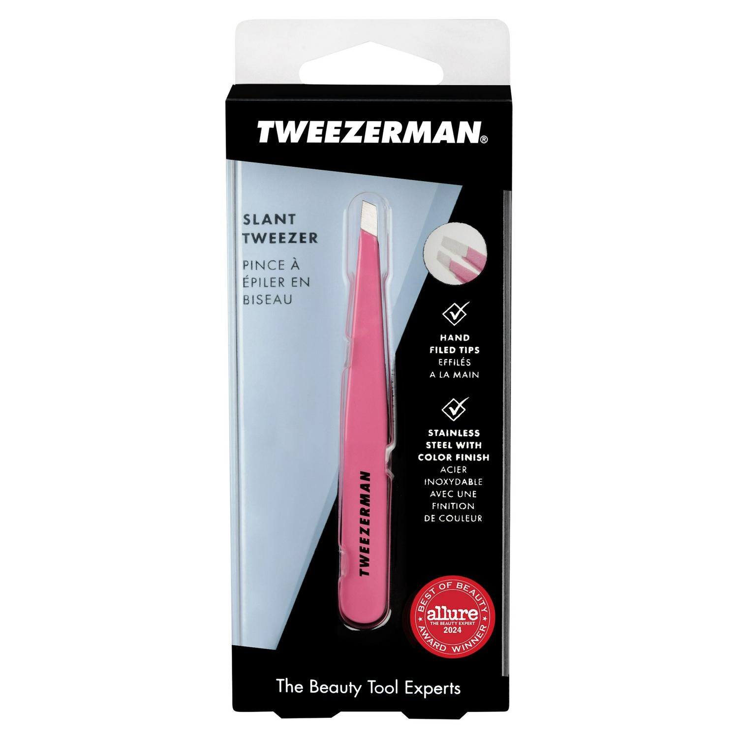 Tweezerman slant tweezer Pretty In Pink, imported from the UK