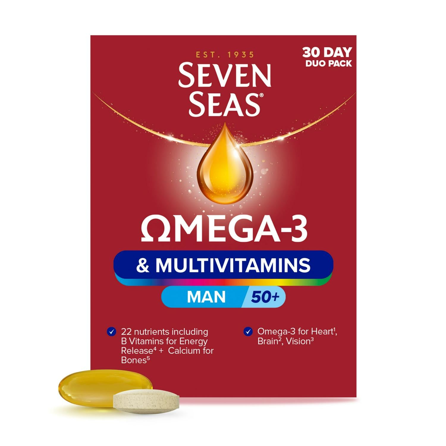 Seven Seas Omega 3 Multivitamin Man 50+ Duo Pack 30 Day Supply (British brand)
