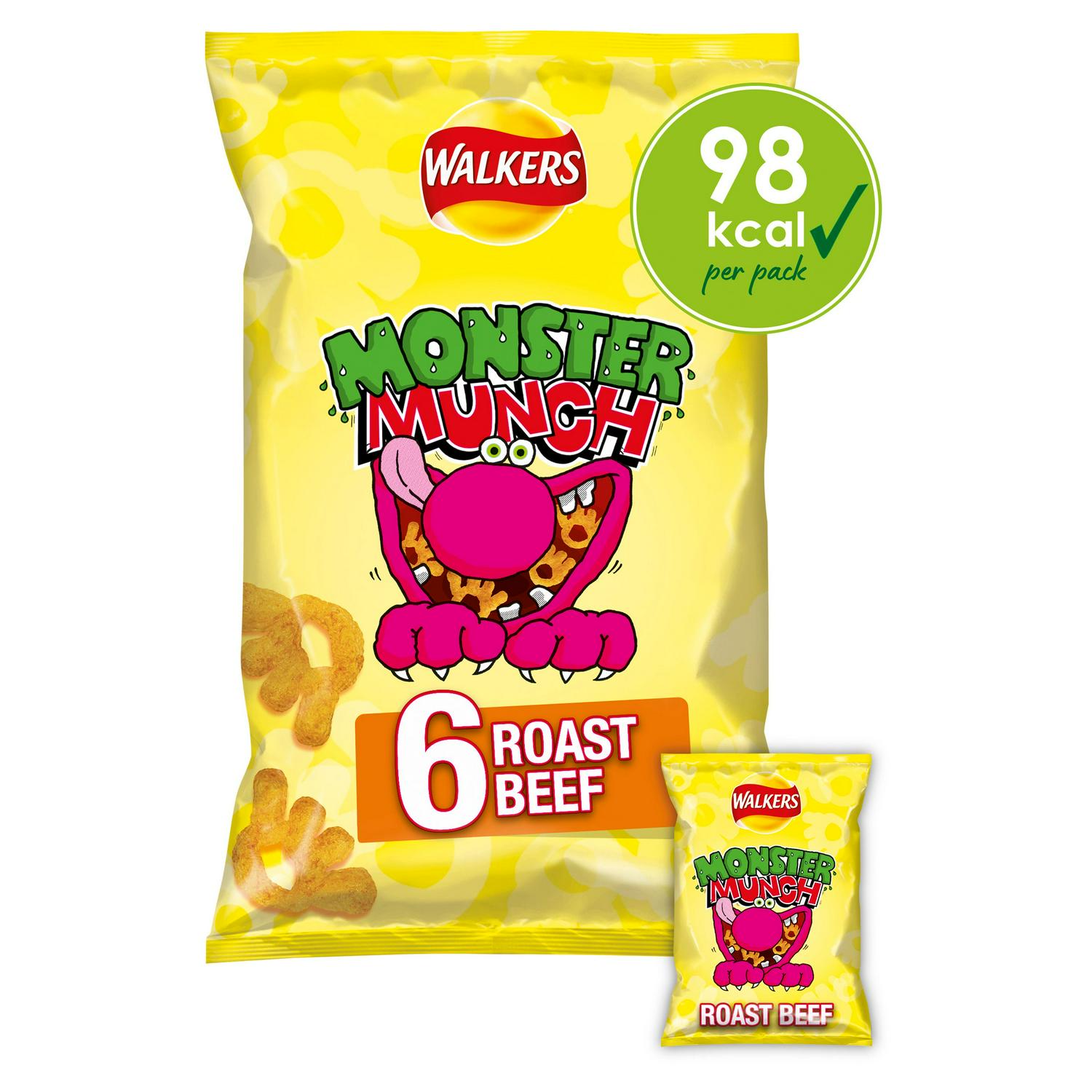 Walkers Roast Beef flavour baked corn snacks multipack 6x20g (British brand)