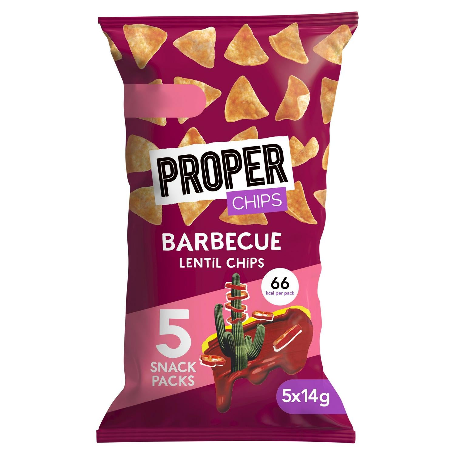 Proper Barbecue Flavoured Lentil Chips 5x14g Pack, imported from the UK