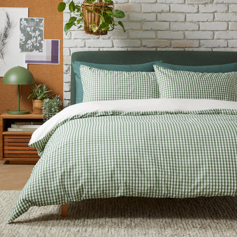 Habitat Seersucker Gingham Bedding Set Green, UK version