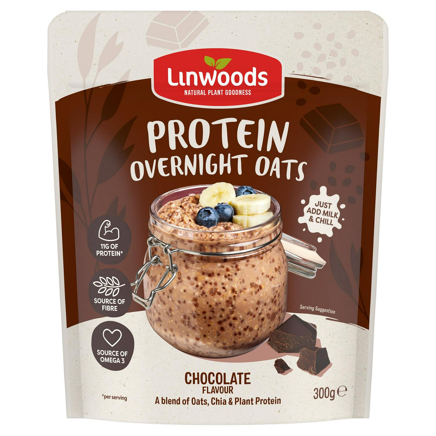 Linwoods chocolate flavour protein overnight oats 300g, imported from the UK