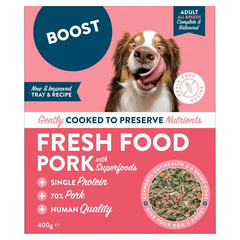 Boost pork superfood dog food tray 400g - British product