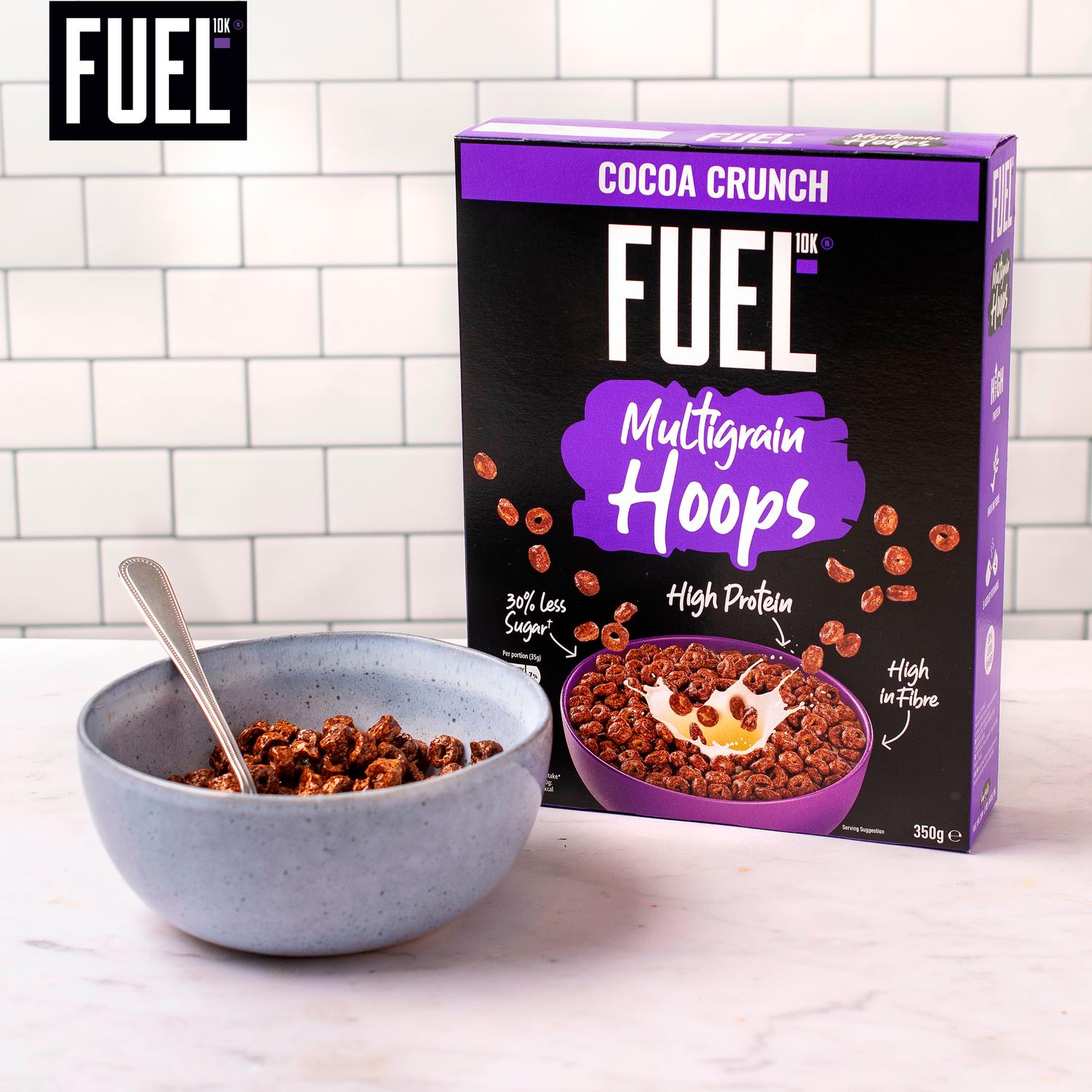 FUEL10K Chocolate Multigrain Hoops Cereal 350g - British product