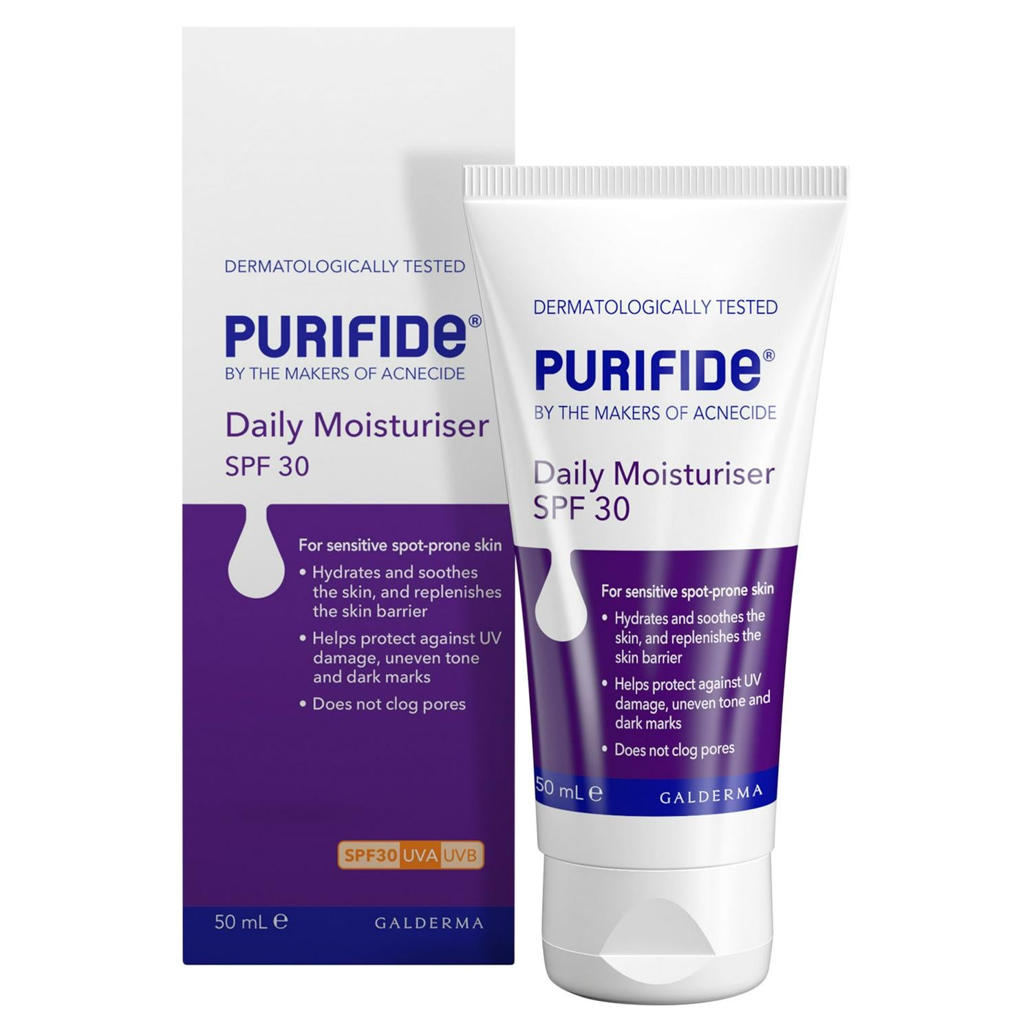 Purifide daily moisturiser SPF 30 50ml, imported from the UK