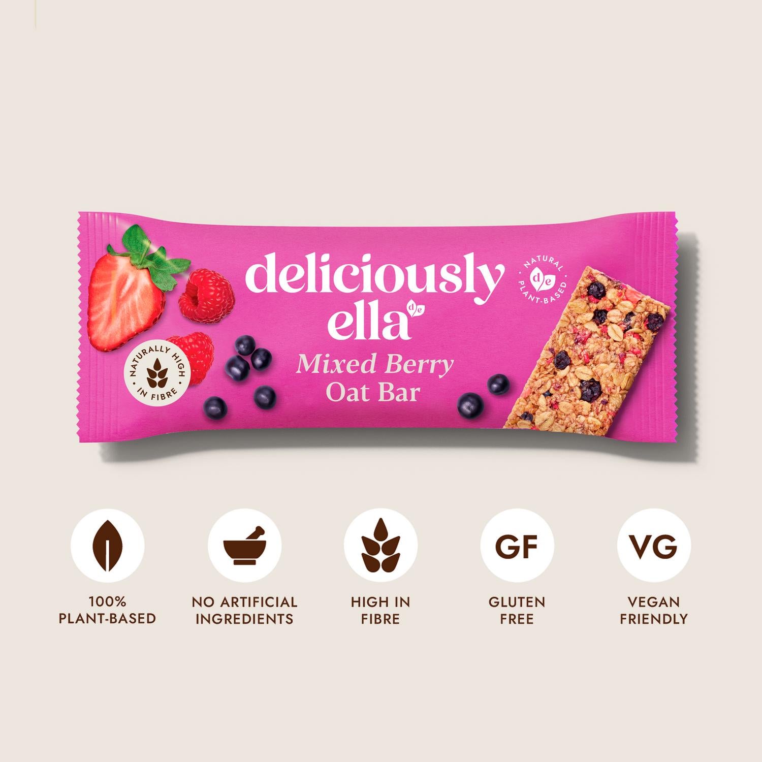 Deliciously Ella Mixed Berry Oat Flapjacks 3 x 50g - British product