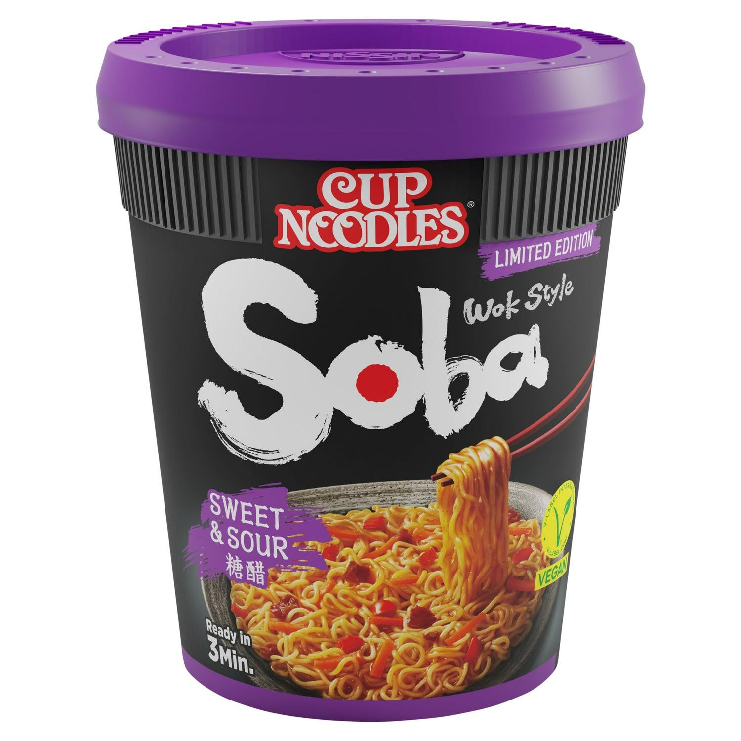 Nissin Soba Sweet and Sour noodles 88g, imported from the UK