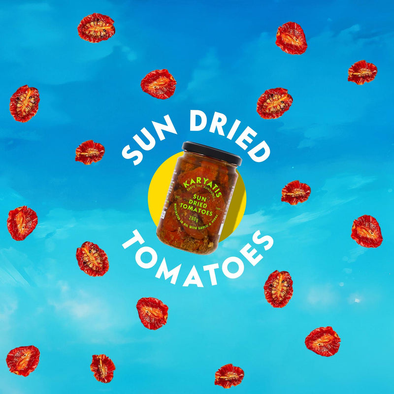 Karyatis sun dried tomatoes marinated with garlic and herbs 280g, UK version