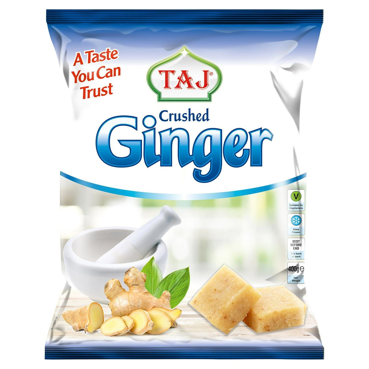Taj Crushed Ginger 400g branded retail bag (British brand)