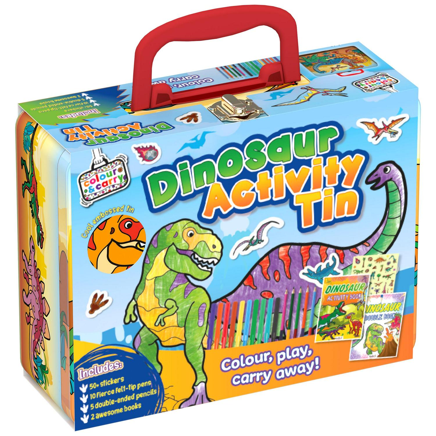 Bookoli dinosaur activity tin case with stickers and pencils - British product