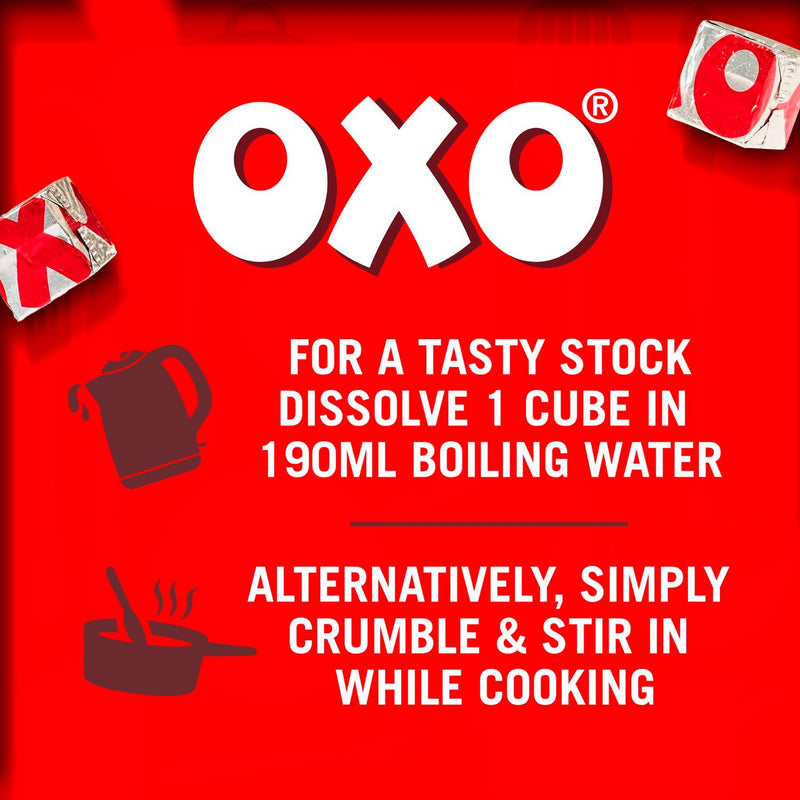 Oxo reduced salt beef stock cubes 24 pack 142g, imported from the UK