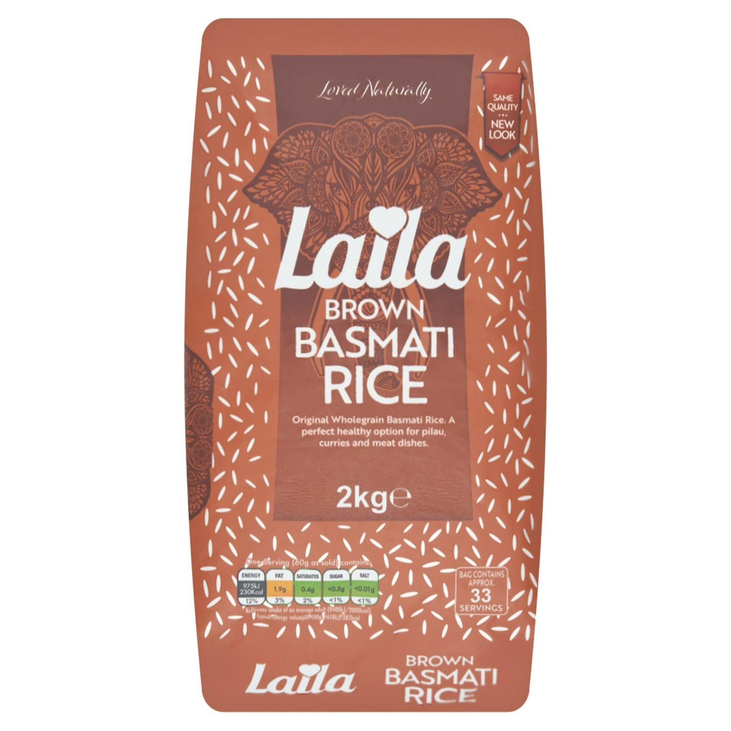 Laila Brown Basmati Rice Wholegrain 2kg Large Pack, UK version