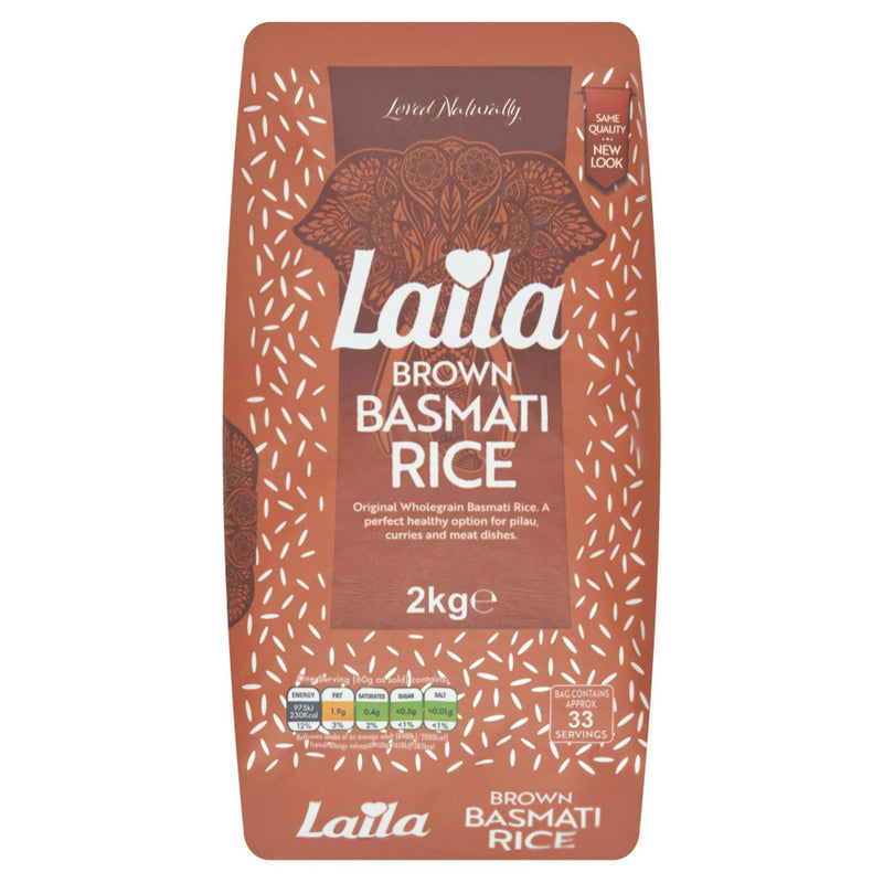 Laila Brown Basmati Rice Wholegrain 2kg Large Pack, UK version