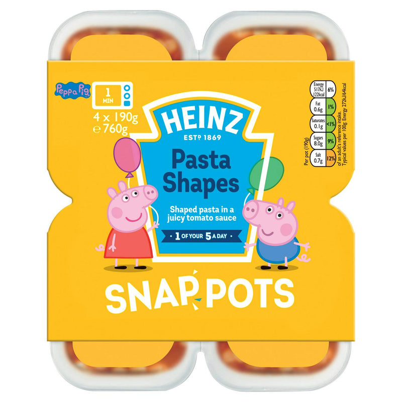 Heinz Peppa Pig Pasta Shapes Snap Pots Tomato 4x190g, UK version