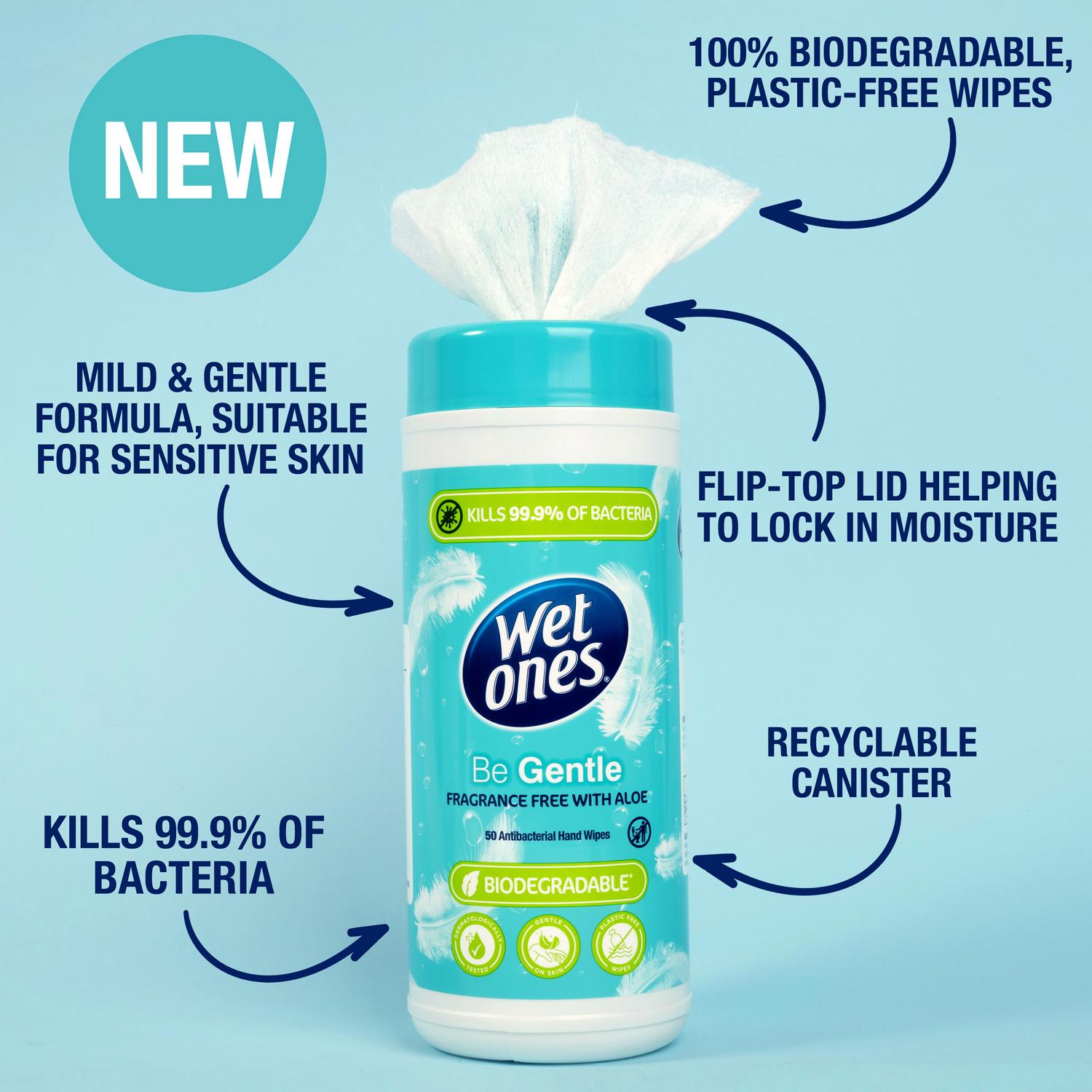 Wet Ones Antibacterial Hand Wipes Fragrance Free Aloe 50 Pack (British brand)