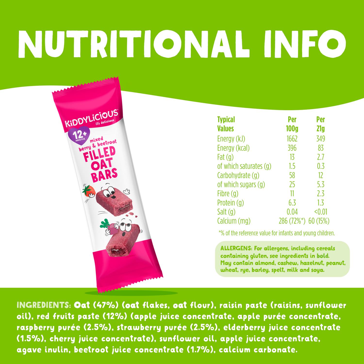 Kiddylicious Mixed Berry & Beetroot Oat Bars 5 x 21g, UK version