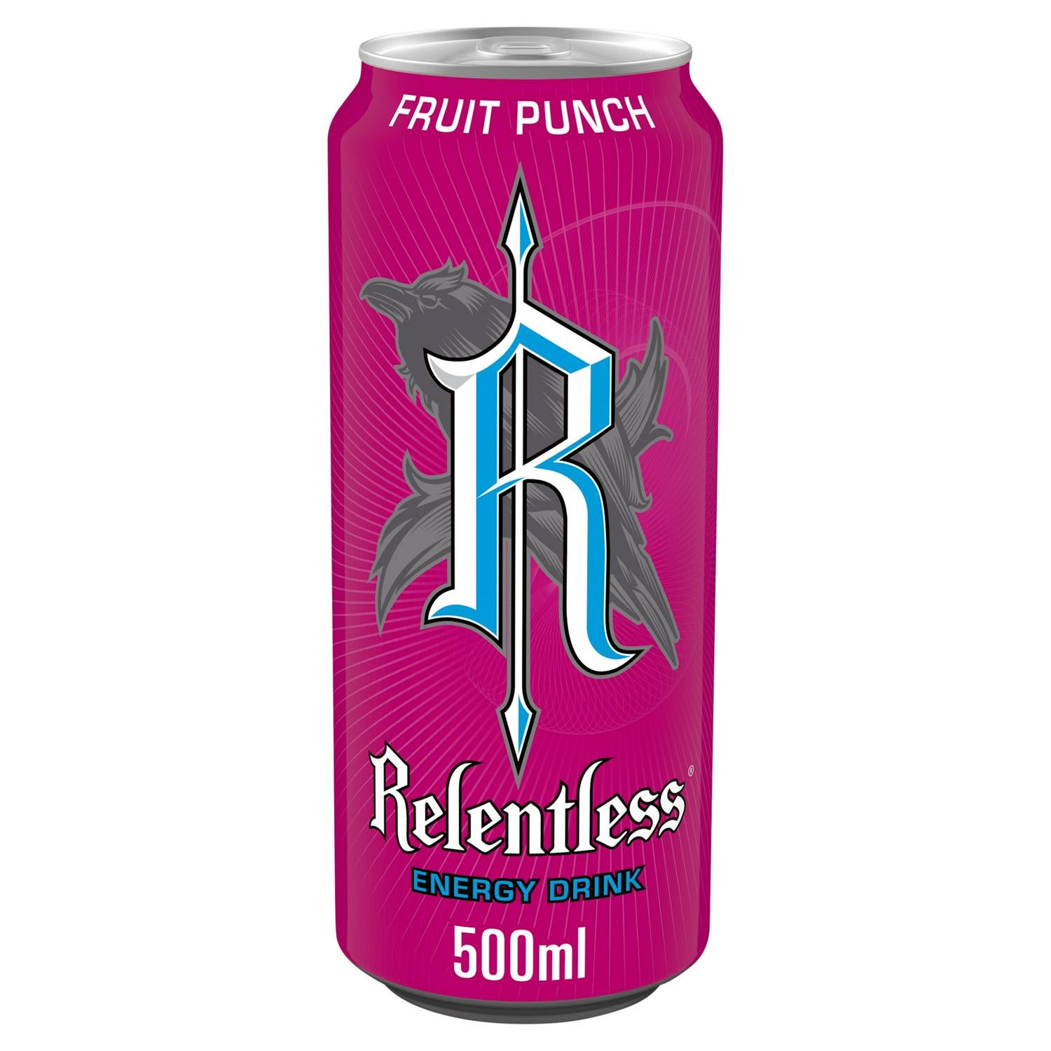 Relentless Fruit Punch energy drink 500ml, imported from the UK