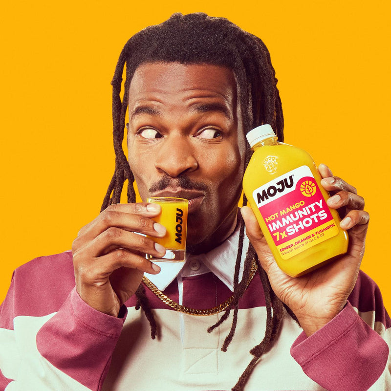 MOJU Hot Mango Immunity Shots x7 Bottle Pack 420ml, imported from the UK