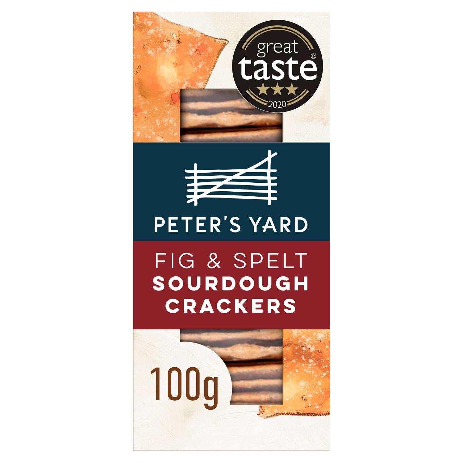 Peter's Yard fig sourdough crackers 100g, imported from the UK
